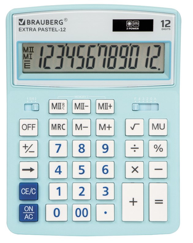 Калькулятор настольный BRAUBERG EXTRA PASTEL-12-LB (206x155 мм), 12 разрядов, ГОЛУБОЙ, 250486