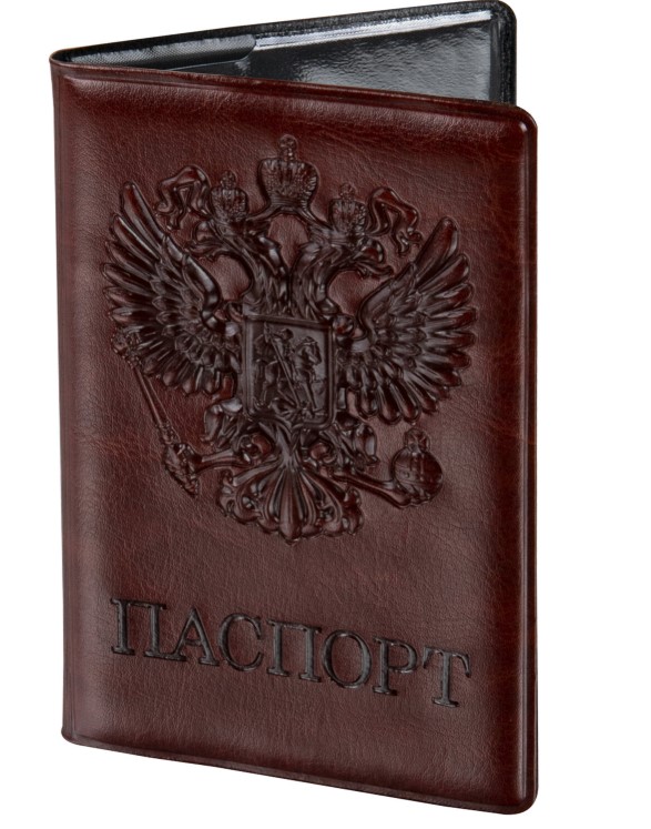 Обложка для паспорта STAFF, полиуретан под кожу, 'ГЕРБ', коричневая, 237604